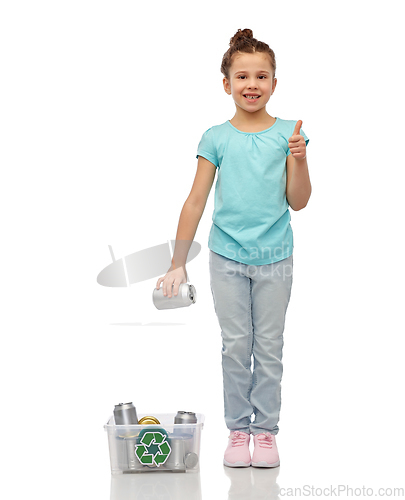 Image of girl sorting metallic waste and showing thumbs up