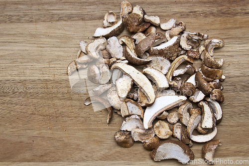 Image of piled dried birch polypore on cutting board with copy space