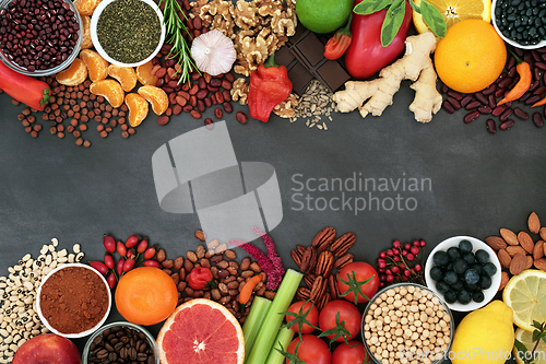 Image of Healthy Food Nutrition High in Flavonoids and Polyphenols