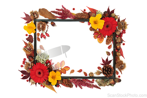 Image of Symbols of Autumn Season Nature Background Border