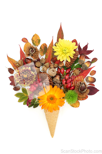 Image of Autumn Ice Cream Waffle Cone Surreal Composition