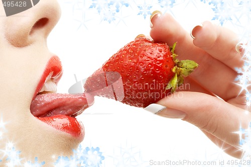 Image of strawberry, lips and tongue