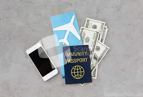 Image of immunity passport and air tickets for travel