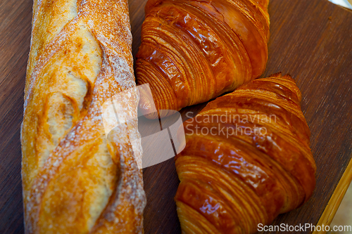 Image of French fresh croissants and artisan baguette tradition