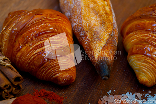 Image of French fresh croissants and artisan baguette tradition