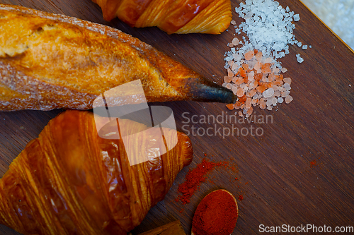 Image of French fresh croissants and artisan baguette tradition