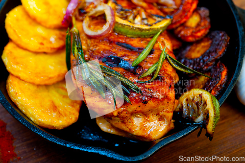 Image of roasted grilled BBQ chicken breast with herbs and spices