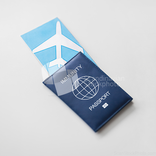 Image of immunity passport and air tickets for travel