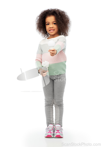 Image of african american girl with different light bulbs