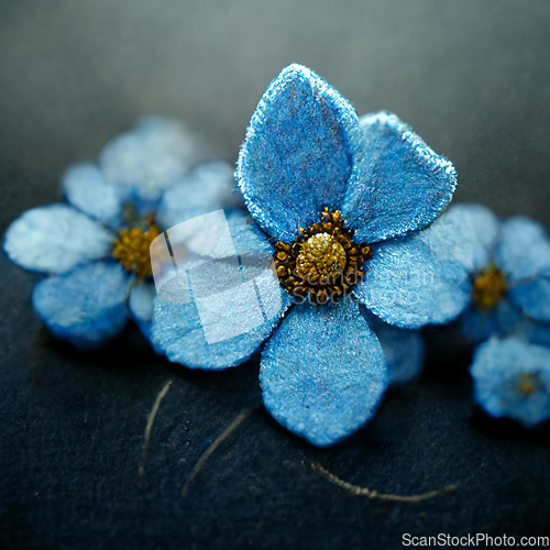 Image of Bunch of small blue forget me not flowers. 