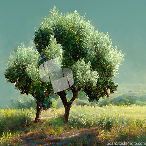 Image of Olive plantation with old olive trees in Italy.