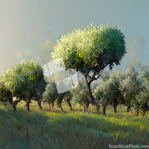 Image of Olive plantation with old olive trees in Italy.