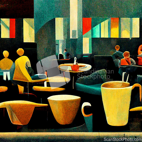 Image of People meeting in cafe, drinking beer in pub, sitting at table o