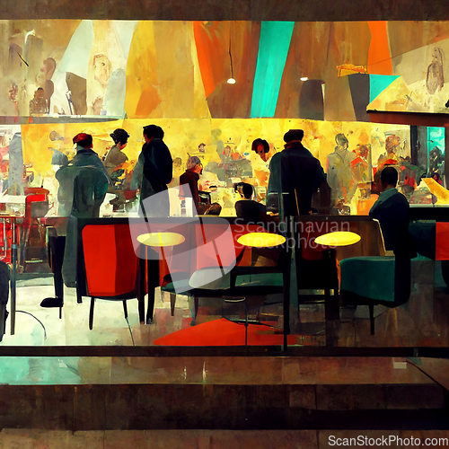 Image of People meeting in cafe, drinking beer in pub, sitting at table o