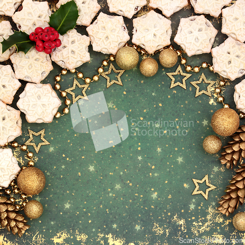 Image of Christmas Mince Pies Festive Background with Decorations