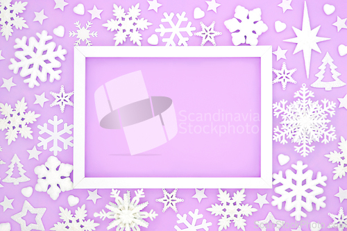 Image of Christmas Festive Snowflake Star  and Heart Background Frame