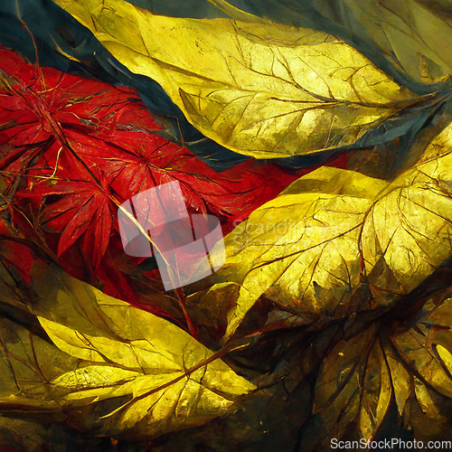 Image of Autumn pattern with colorful red and yellow leaves.