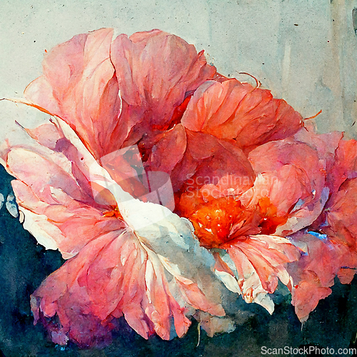 Image of Watercolor red poppy flower closeup. 