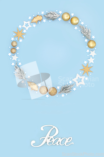 Image of Peace Sign and Festive Christmas Wreath