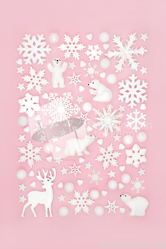 Image of Christmas Reindeer Polar Bear Snowflake North Pole Background