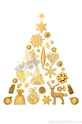 Image of Christmas Tree Shape Concept with Gold Decorations 