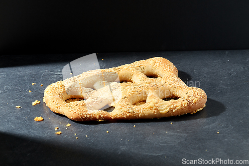 Image of close up of cheese bread on kitchen table