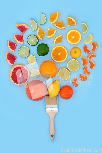 Image of Paintbrush Abstract Design with Healthy Citrus Fruit 