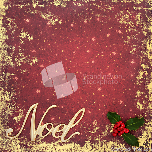 Image of Gold Noel Sign on Festive Christmas Grunge Red Background