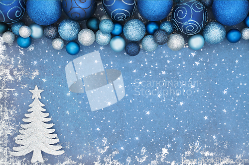 Image of Christmas Tree Abstract Background with Blue Sparkling Baubles