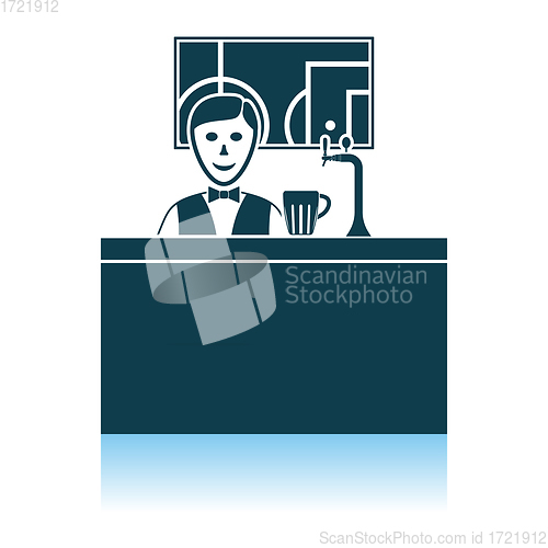 Image of Sport Bar Stand With Barman Behind It And Football Translation O
