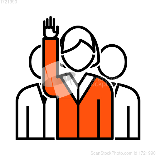 Image of Voting Lady With Men Behind Icon
