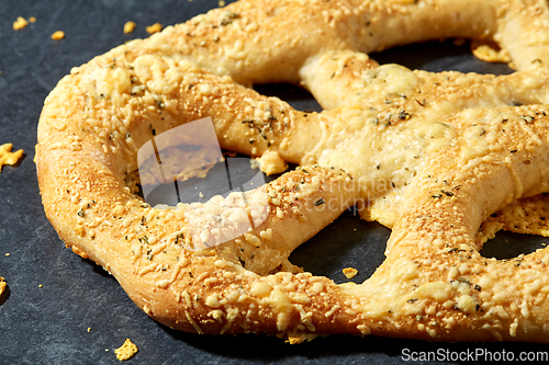 Image of close up of cheese bread on kitchen table