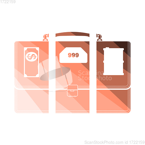 Image of Oil, Dollar And Gold Dividing Briefcase Concept Icon