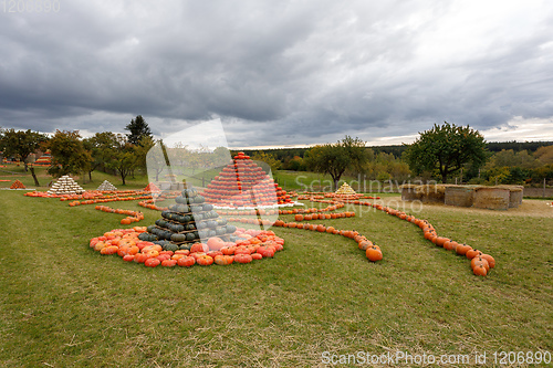 Image of pyramid from Autumn harvested pumpkins