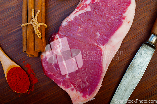 Image of raw uncooked  ribeye beef steak butcher selection