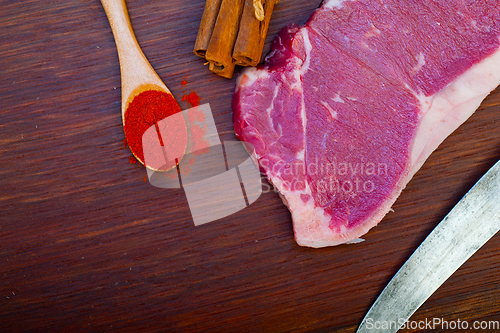 Image of raw uncooked  ribeye beef steak butcher selection