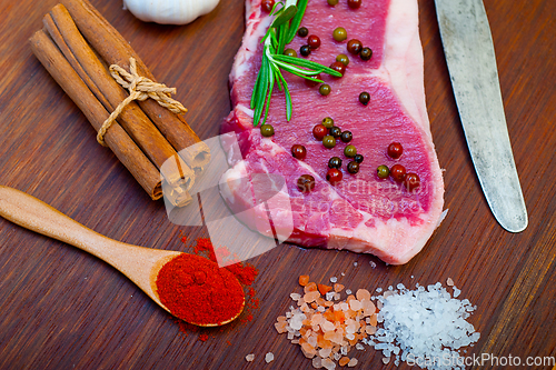 Image of raw uncooked  ribeye beef steak butcher selection