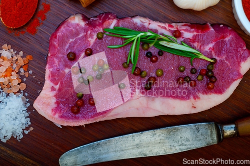 Image of raw uncooked  ribeye beef steak butcher selection