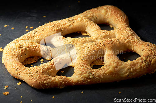 Image of close up of cheese bread on kitchen table