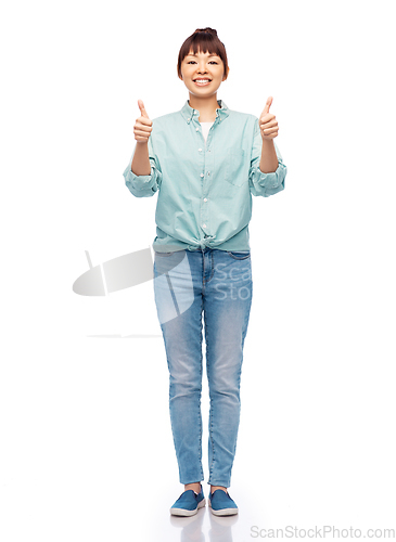 Image of happy asian woman over white background