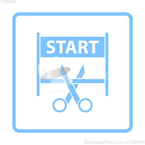 Image of Scissors Cutting Tape Between Start Gate Icon