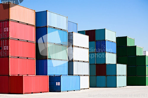 Image of cargo freight containers at harbor terminal