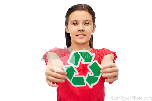 Image of smiling girl holding green recycling sign