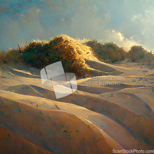 Image of Fantasy desert landscape, sandstorm, sands, dunes.