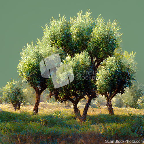 Image of Olive plantation with old olive trees in Italy.