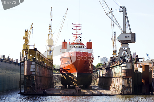 Image of ship in floating dry dock