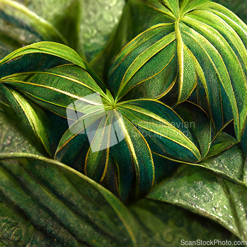 Image of Nature view of green tropical plants leaves background.