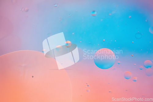 Image of Defocused pastel colored abstract background picture made with oil, water and soap