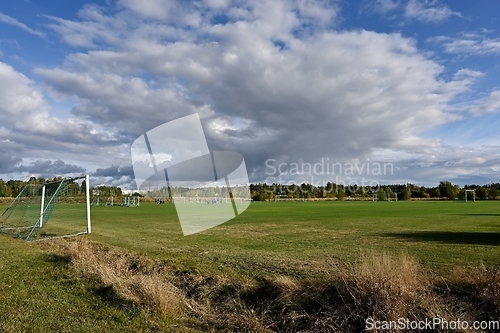 Image of soccer goal and soccer training field 