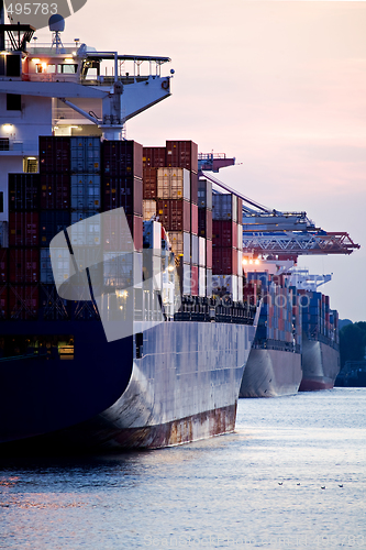 Image of container ships docked in port